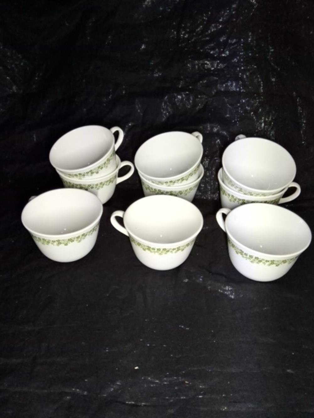 Corelle White Mugs with Green Floral Trim - Set of 9